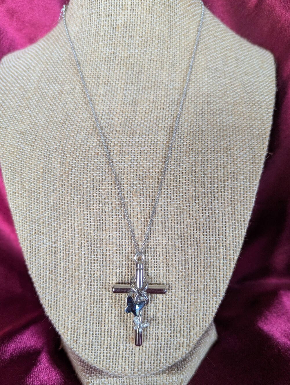 Cross Urn Necklace for Ashes Butterfly Sterling Silver 925 Cremation Jewelry - Picture 3 of 10